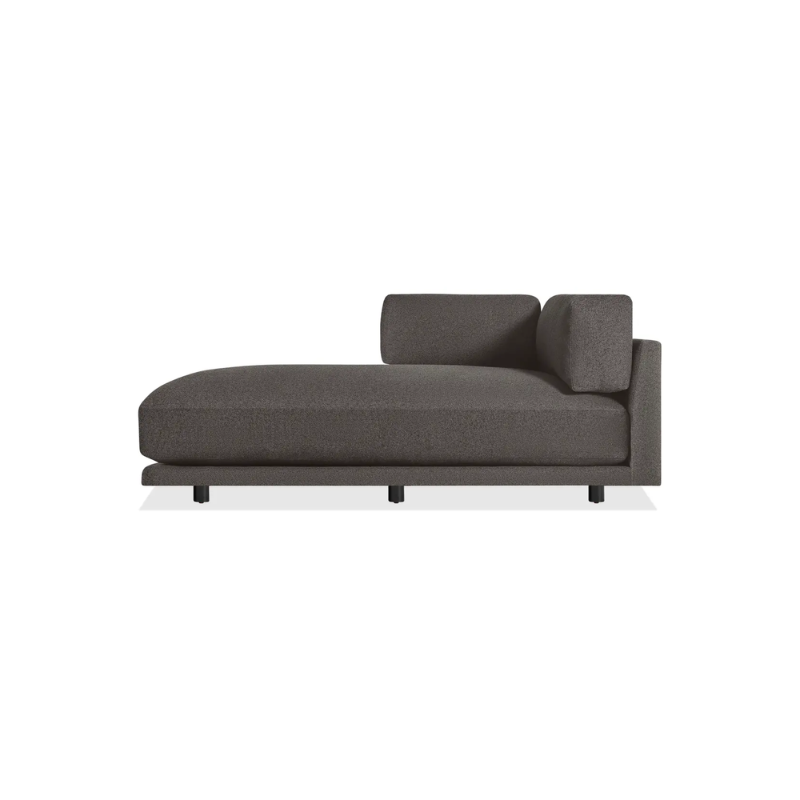 The left Sunday Chaise by Blu Dot in kelso charcoal.