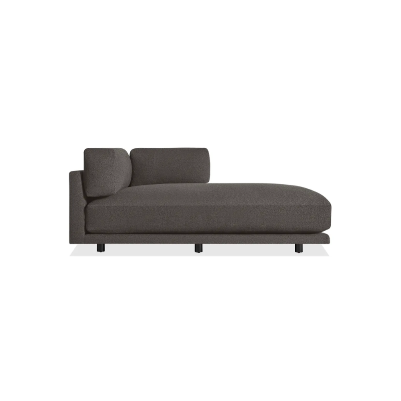 The right Sunday Chaise by Blu Dot in kelso charcoal.