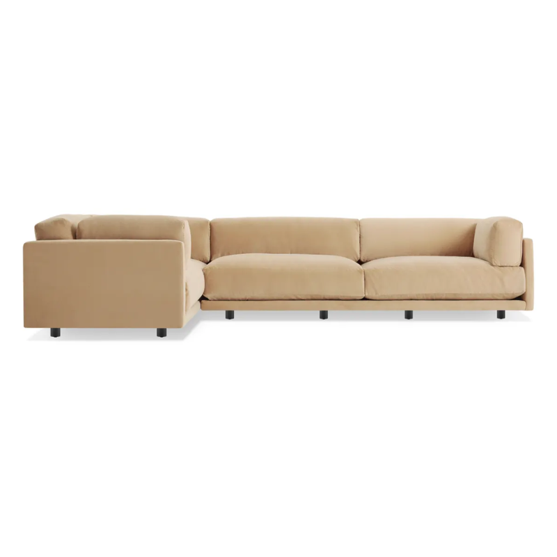 The Sunday L Sectional Sofa by Blu Dot in camel velvet with left chaise.