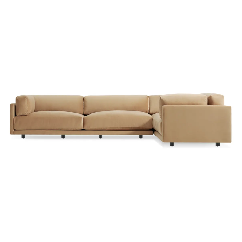 The Sunday L Sectional Sofa by Blu Dot in camel velvet with right chaise.