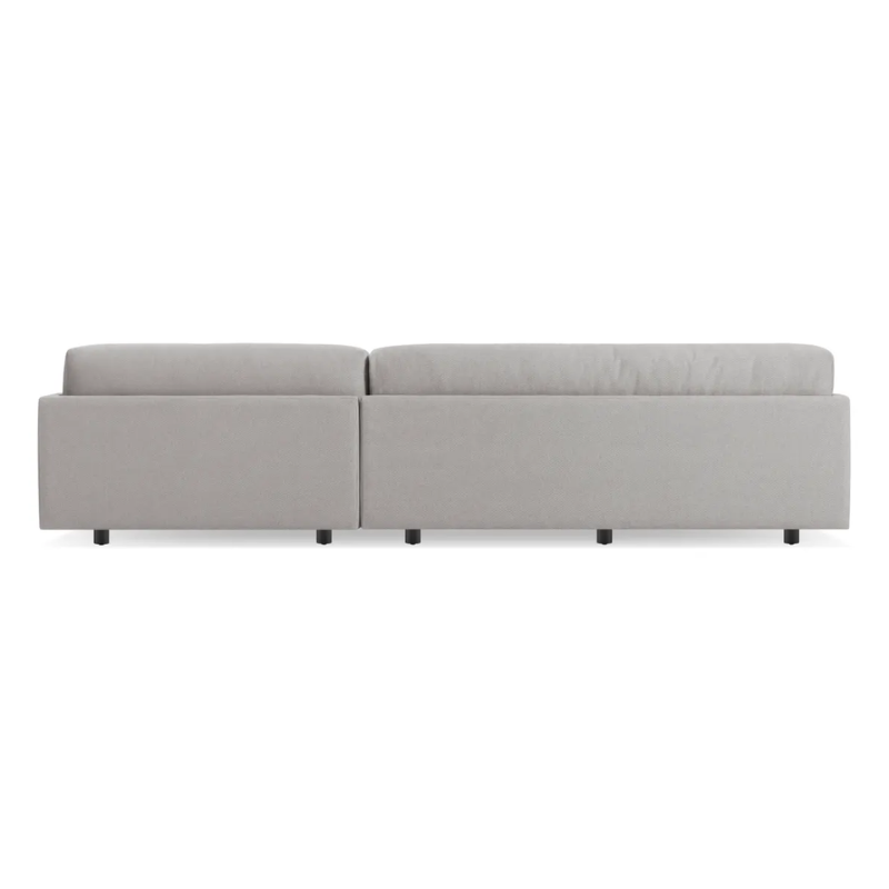 The Sunday Small Sofa with Chaise by Blu Dot in agnew grey with right chaise from the back.
