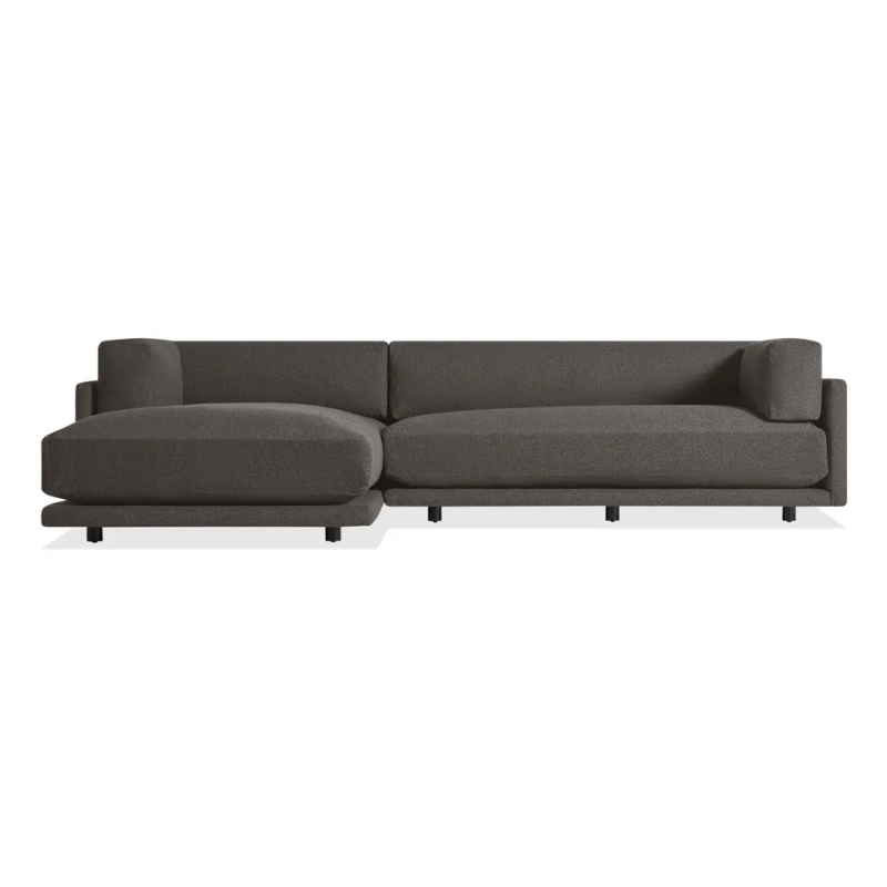 The Sunday small Sofa with Chaise by Blu Dot in kelso charcoal with left chaise.