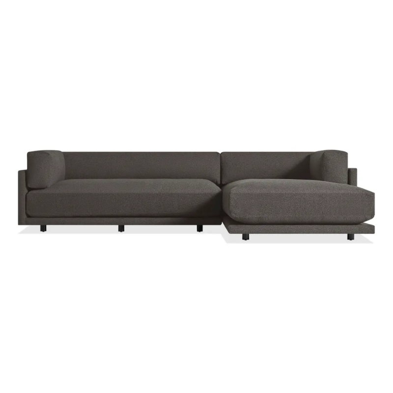 The Sunday small Sofa with Chaise by Blu Dot in kelso charcoal with right chaise.