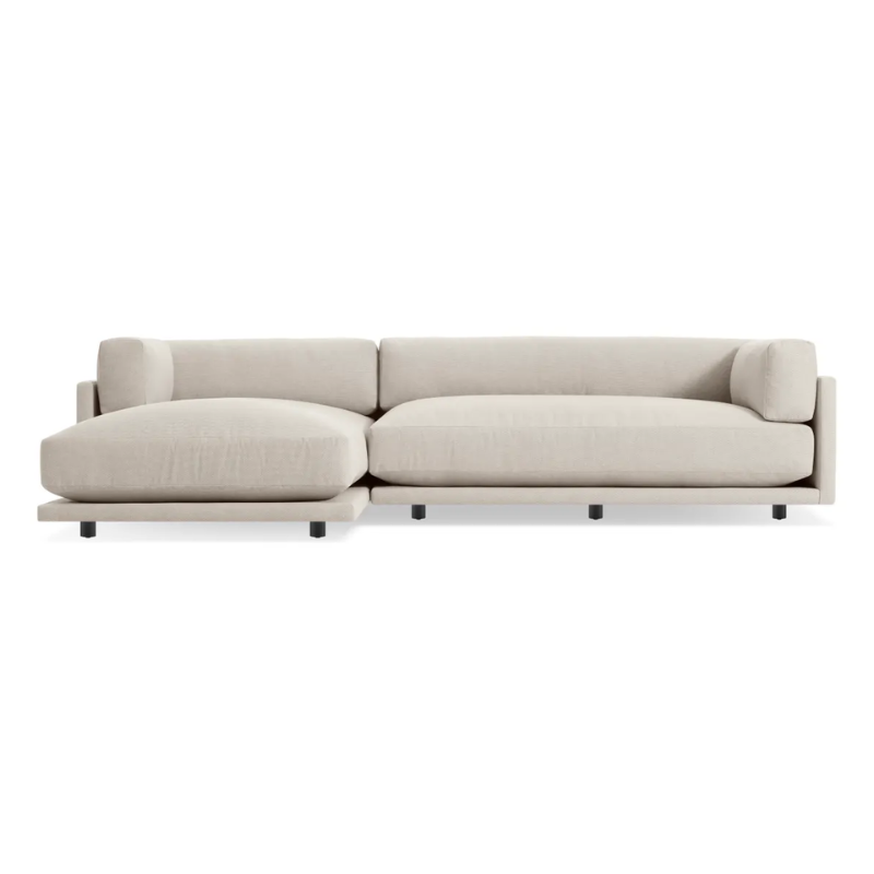 The Sunday small Sofa with Chaise by Blu Dot in sanford linen with left chaise.