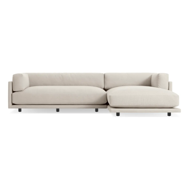The Sunday small Sofa with Chaise by Blu Dot in sanford linen with right chaise.
