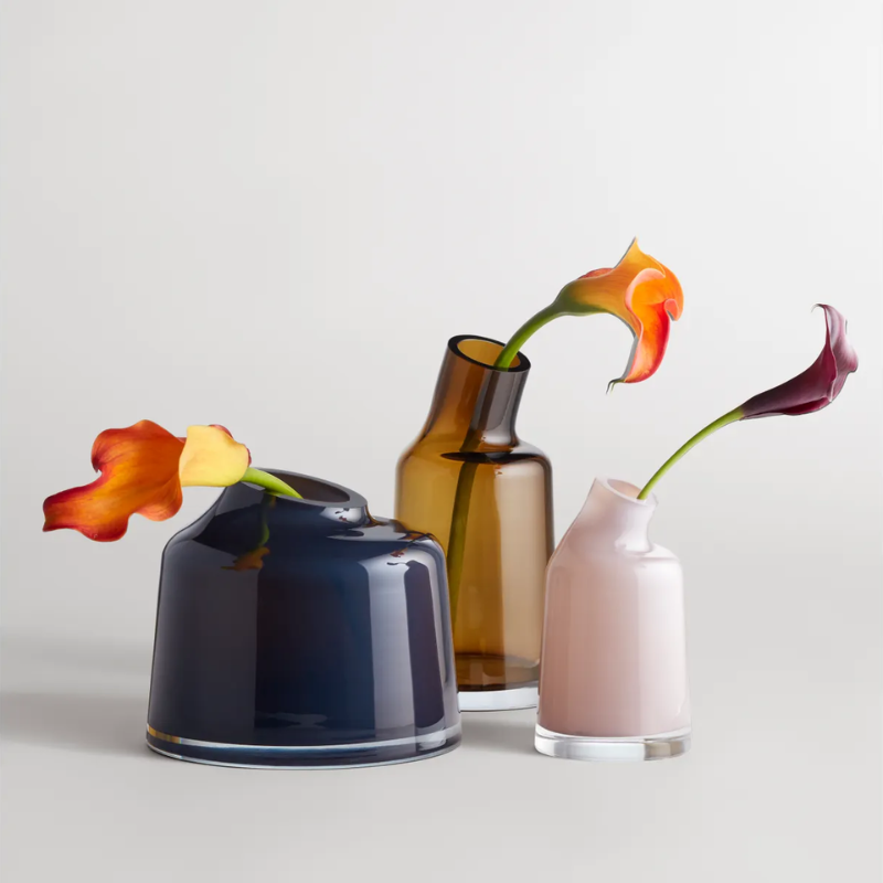 The Variant Large Glass Vase from Blu Dot with the other sizes in the collection.