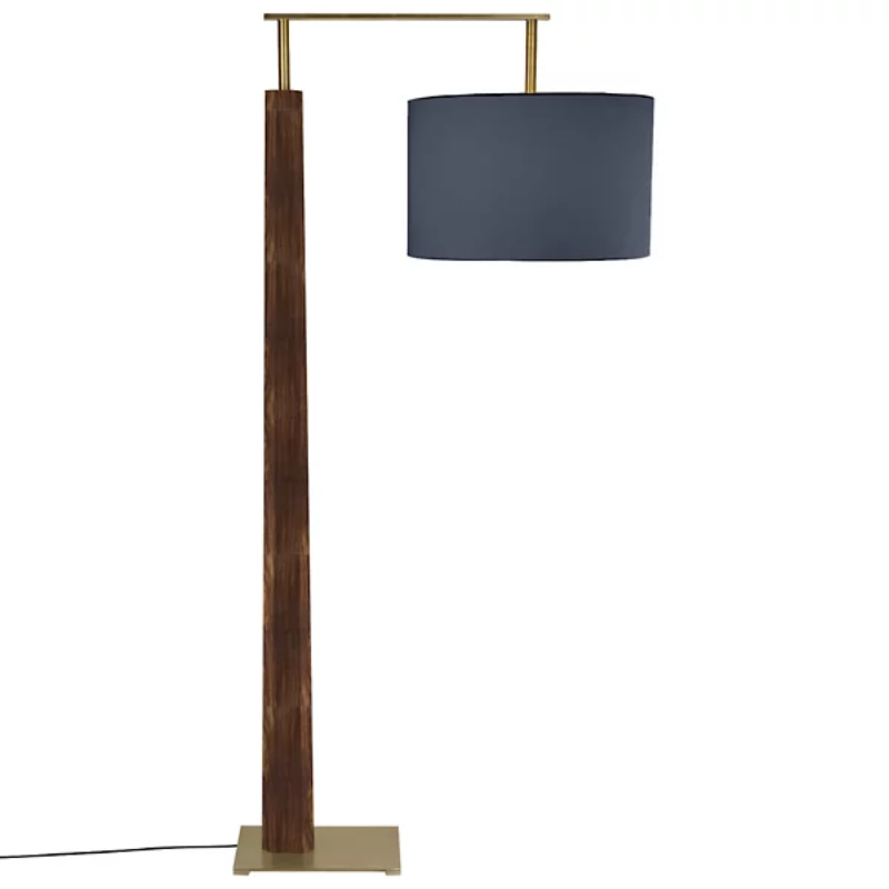 The Altus Floor Lamp from Cerno in dark stained walnut with brushed brass metal and black amaretto shade.