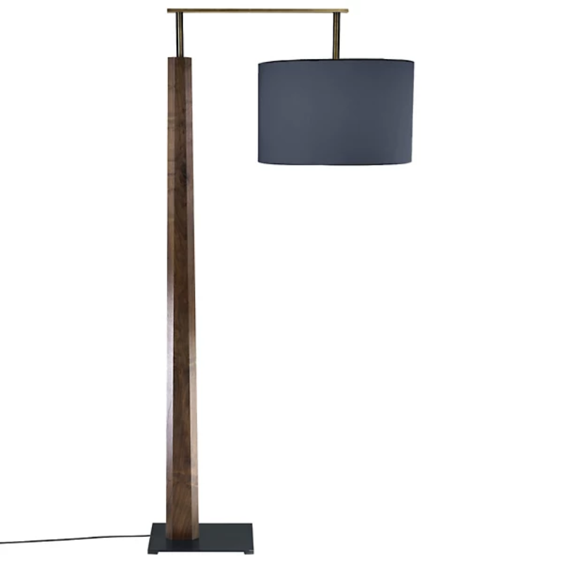 The Altus Floor Lamp from Cerno in walnut with oiled bronze metal and black amaretto shade.