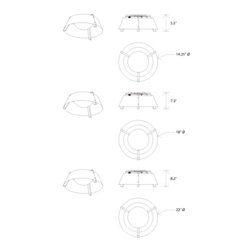 The dimensions of the Casia Flush Mount from Cerno (line drawing). all-groups