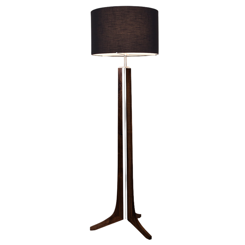 The Forma Floor Lamp from Cerno in dark stained walnut with black amaretto shade.