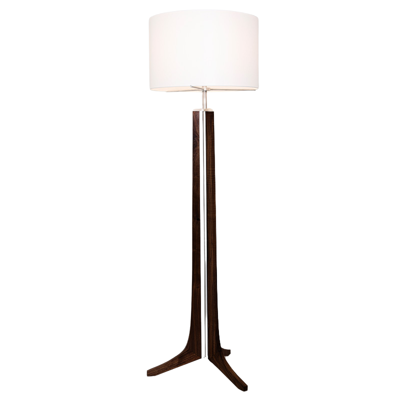 The Forma Floor Lamp from Cerno in dark stained walnut with white linen shade.