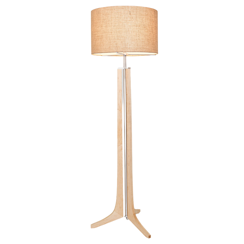 The Forma Floor Lamp from Cerno in maple with burlap shade.
