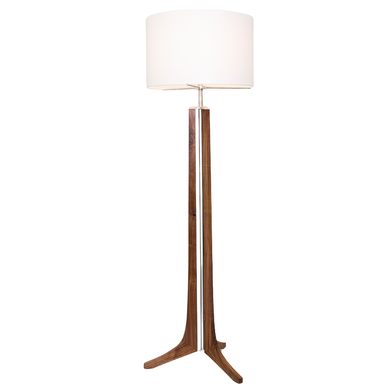 The Forma Floor Lamp from Cerno in walnut with white linen shade.