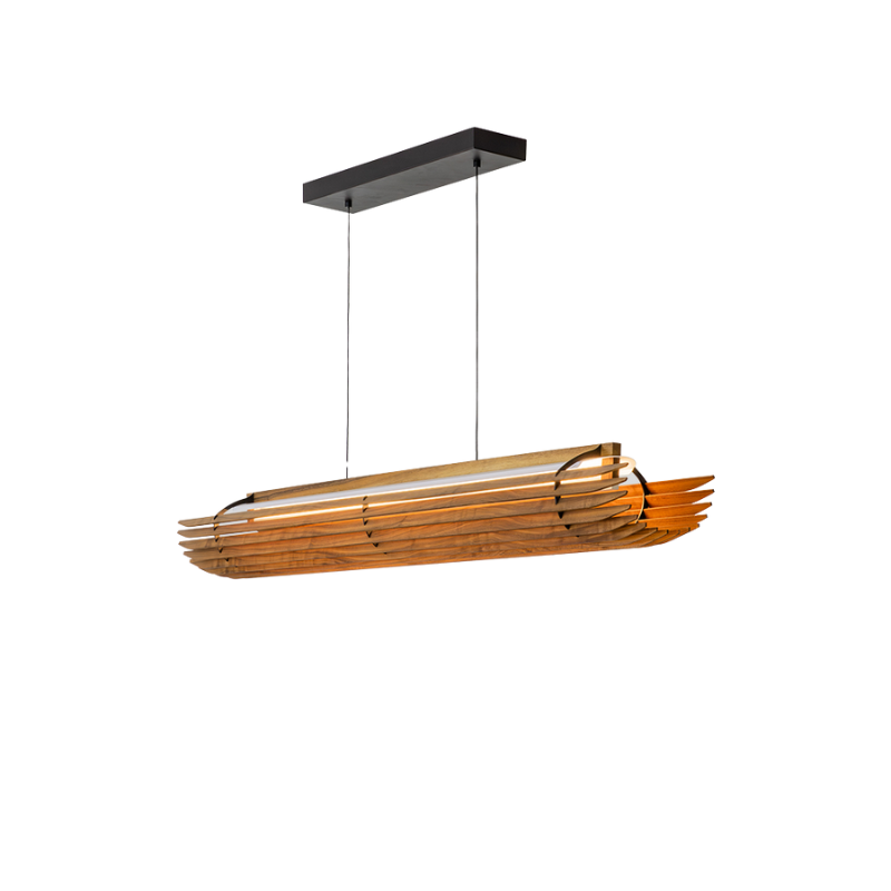 The Lex Linear Pendant from Cerno in walnut from an angle.