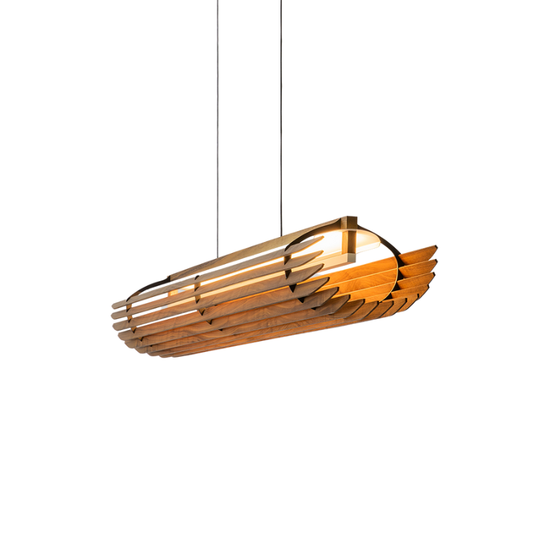 The Lex Linear Pendant from Cerno in walnut from the side.