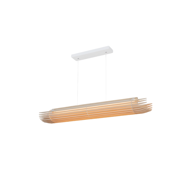 The Lex Linear Pendant from Cerno in white washed oak from the side.