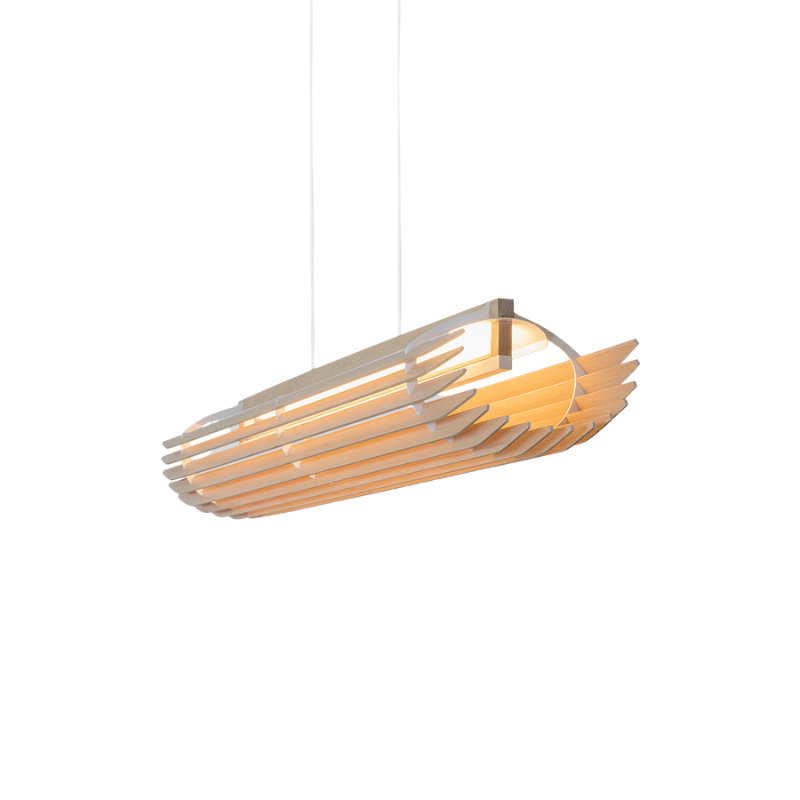 The Lex Linear Pendant from Cerno in white washed oak.