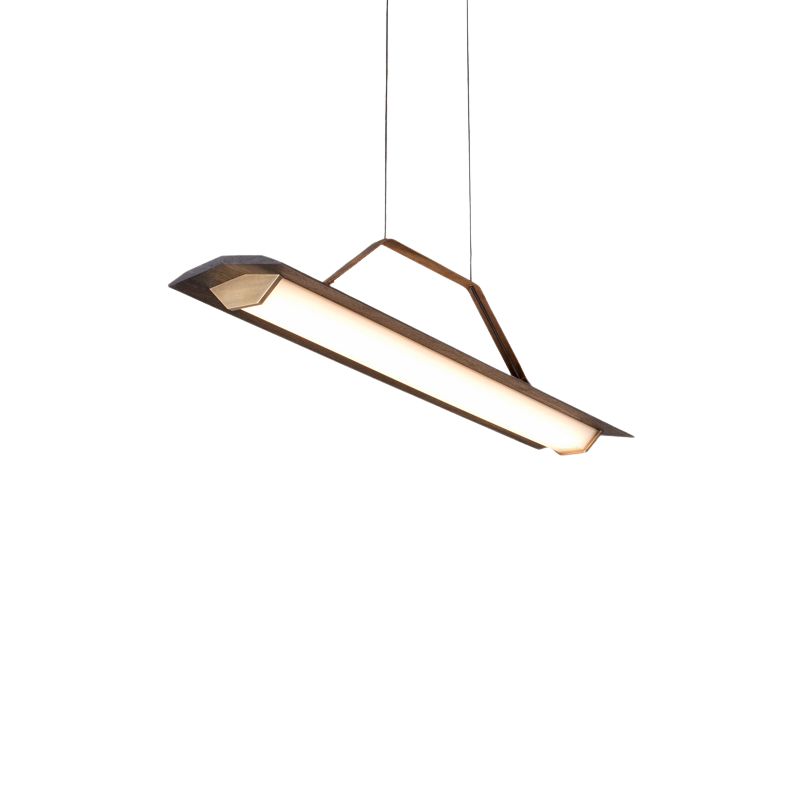 The Penna Linear Pendant from Cerno in dark stained walnut.