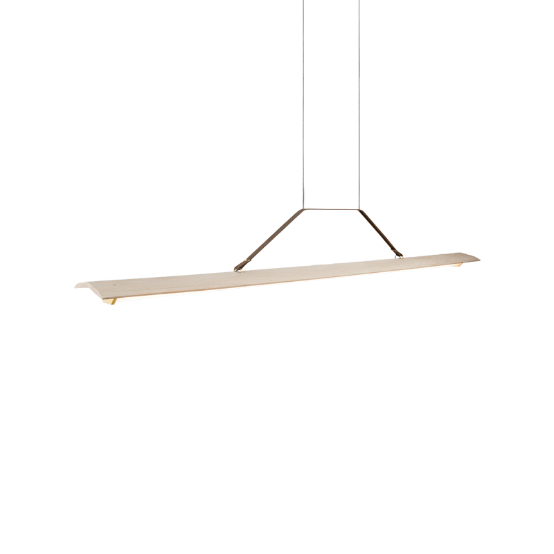 The Penna Linear Pendant from Cerno in white washed oak from an angle.