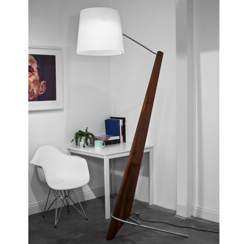 The Silva Giant Floor Lamp from Cerno in dark stained walnut in an office.