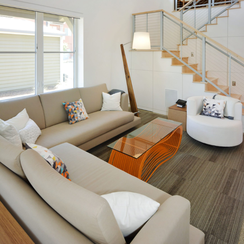 The Silva Giant Floor Lamp from Cerno in walnut in a lounge.