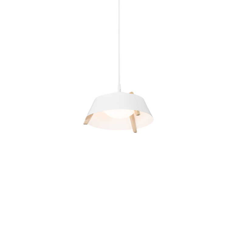 The Small Casia Pendant from Cerno in white washed oak.