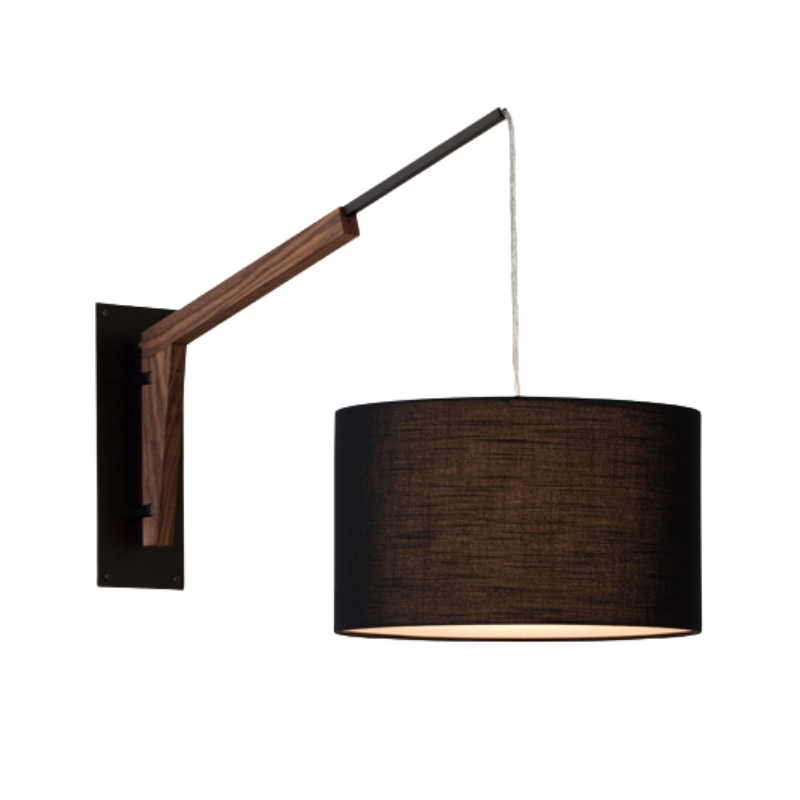 The Talea Wall Sconce Swing Arm from Cerno in Black Amaretto with textured black powder and walnut.