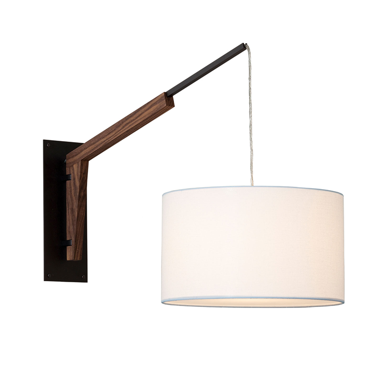 The Talea Wall Sconce Swing Arm from Cerno in White Linen with textured black powder and walnut.