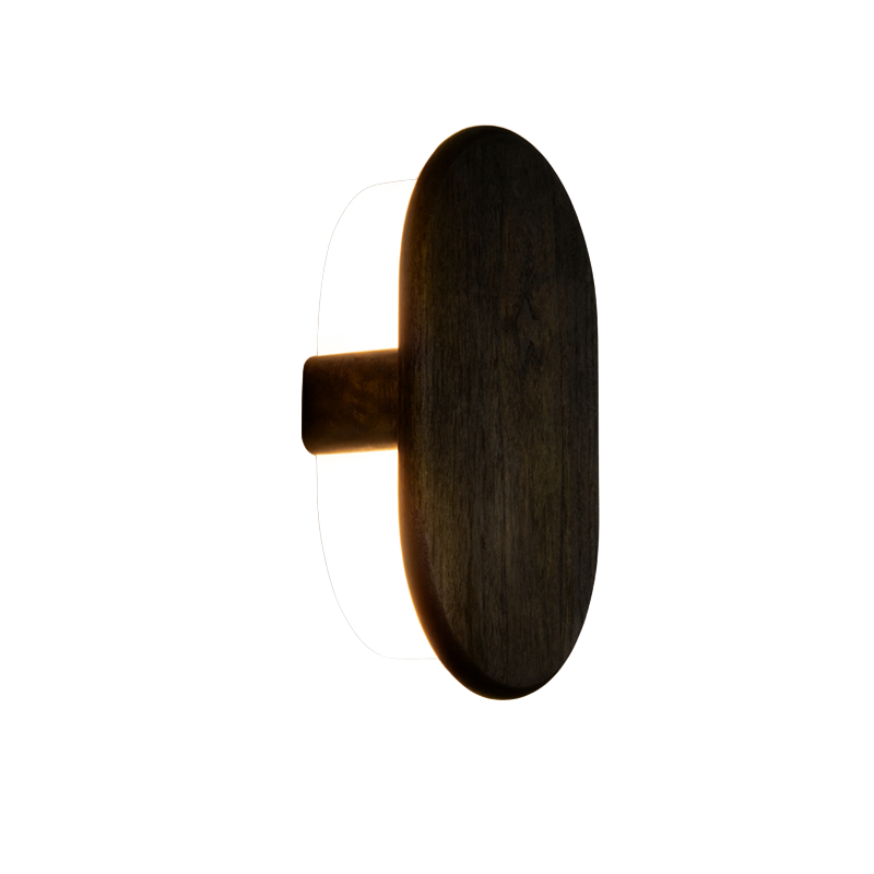 The Tempus Wall Sconce from Cerno in dark stained walnut from the side.