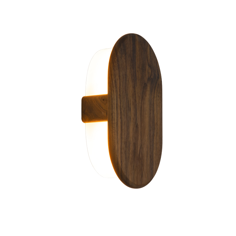 The Tempus Wall Sconce from Cerno in walnut from the side.