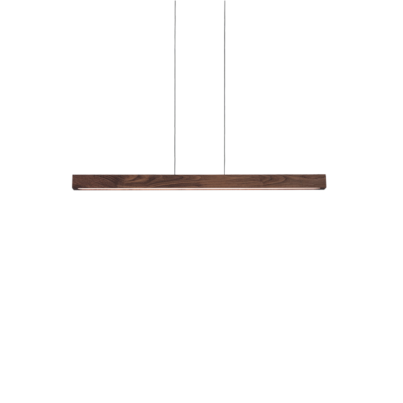 The Una LED Linear Suspension – Uplight and Downlight from Cerno in walnut.
