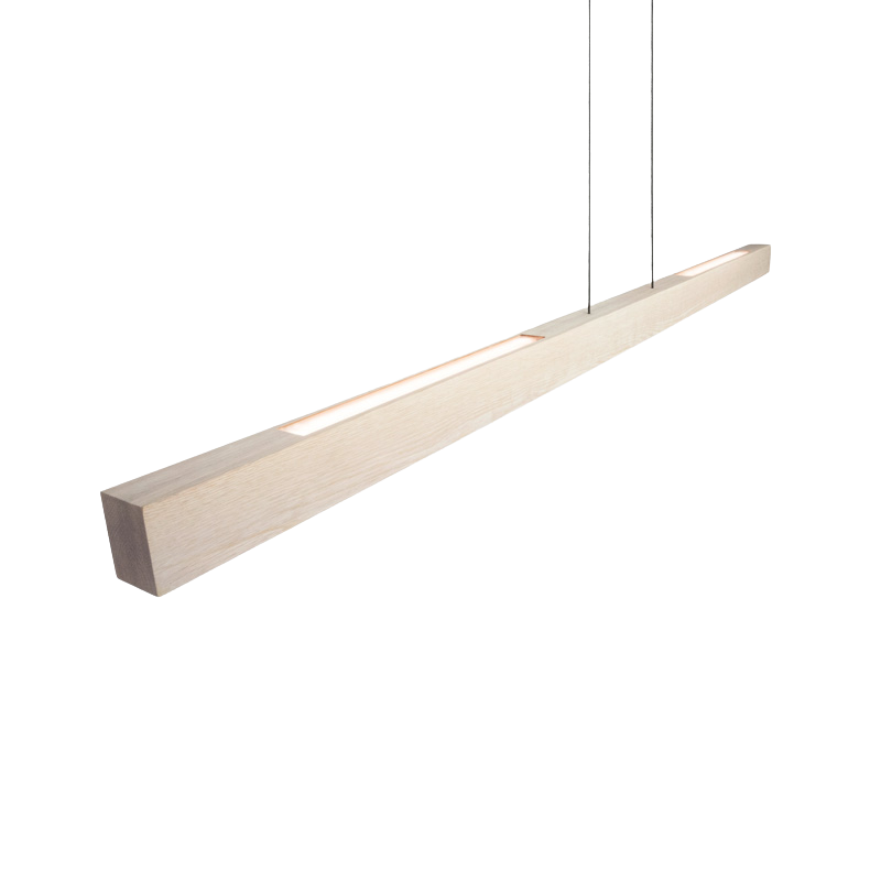 The Una LED Linear Suspension – Uplight and Downlight from Cerno in white washed oak from the top showing the uplight.