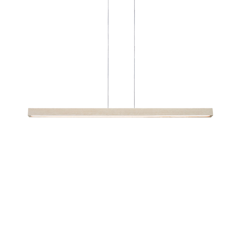 The Una LED Linear Suspension – Uplight and Downlight from Cerno in white washed oak.