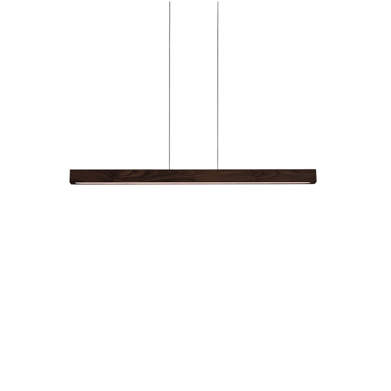 The Una Linear Pendant – Downlight Only from Cerno in dark stained walnut.