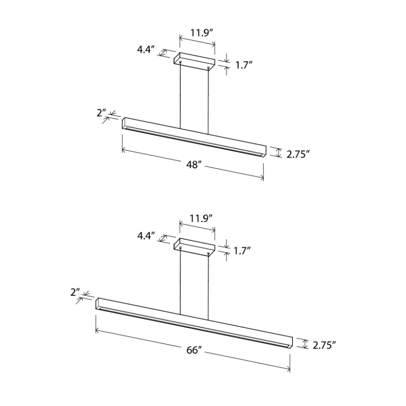 The Una Linear Pendant – Downlight Only from Cerno 48 inch and 66 inch dimensions. all-groups