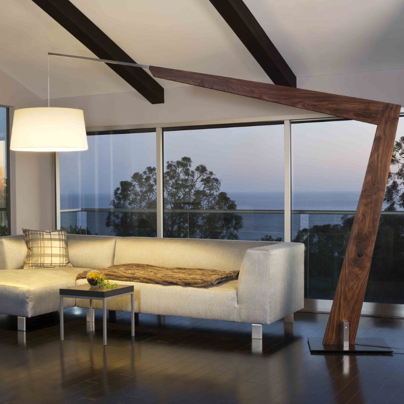 The Valeo Floor Lamp from Cerno in dark stained walnut in a designer home.