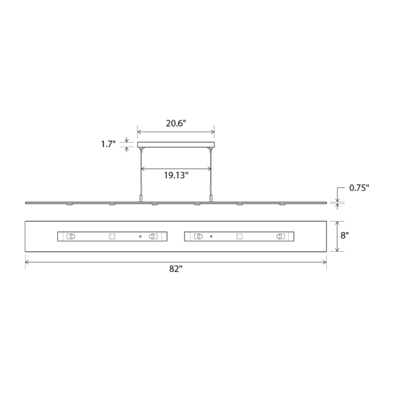 The Vix 82 Linear Pendant from Cerno dimensions.