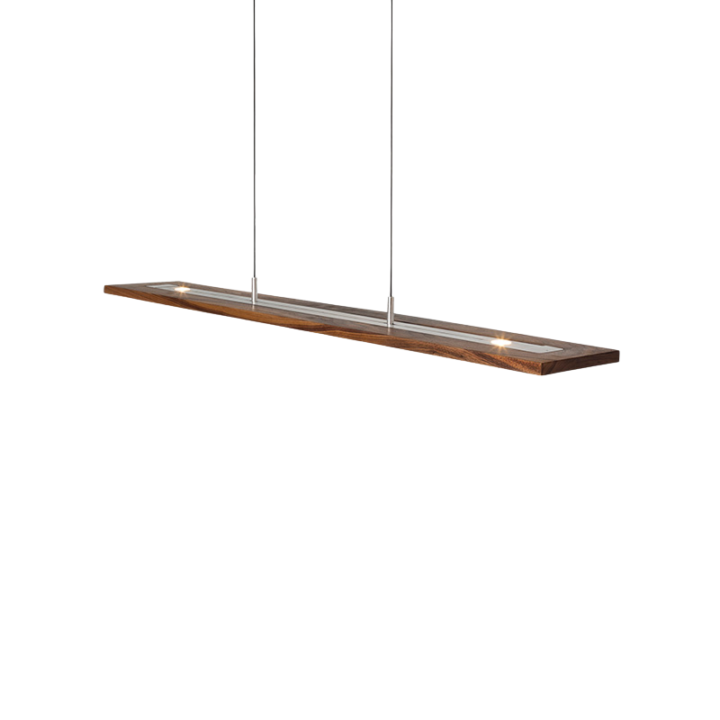 The Vix Linear Pendant from Cerno in walnut from an angle.