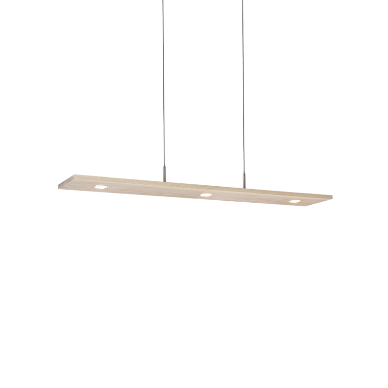 The Vix Linear Pendant from Cerno in white washed oak.