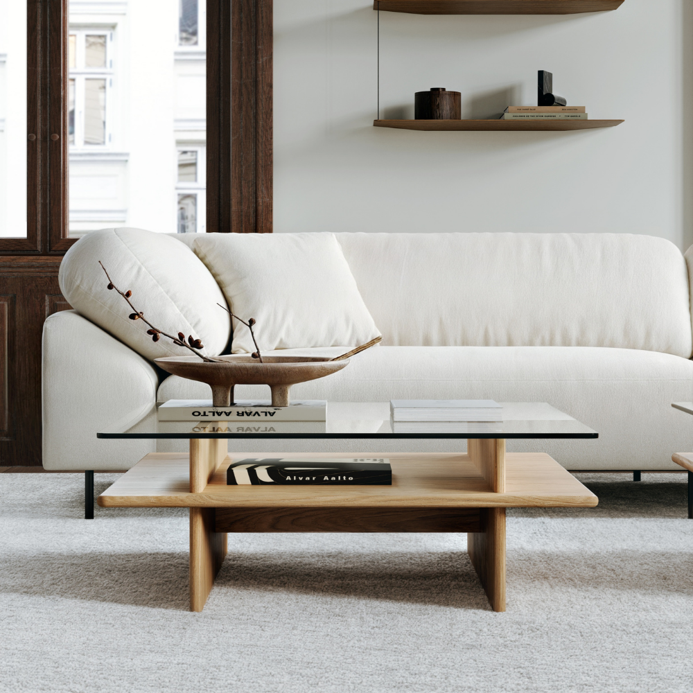 The Collar Open End configuration with Collar Ottoman in a living room.