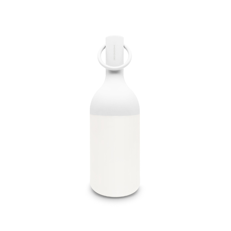 The ELO Portable Table Lamp by Bina Baitel for DesignerBox in white.