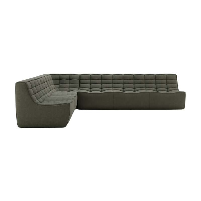 N701 Large sofa configuration with square corner by ethnicraft in moss eco upholstery