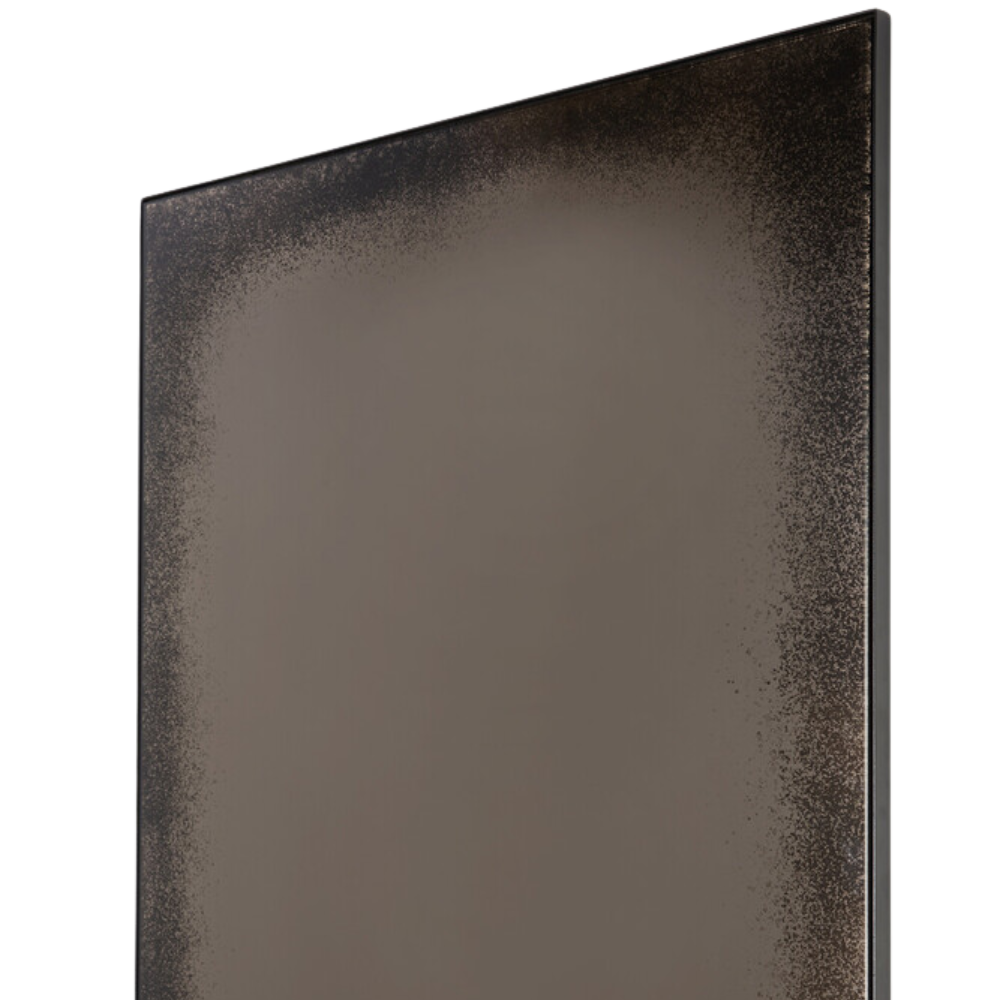 The Aged Wall Mirror Rectangle, bronze copper from Ethnicraft with a close-up from the side angle.