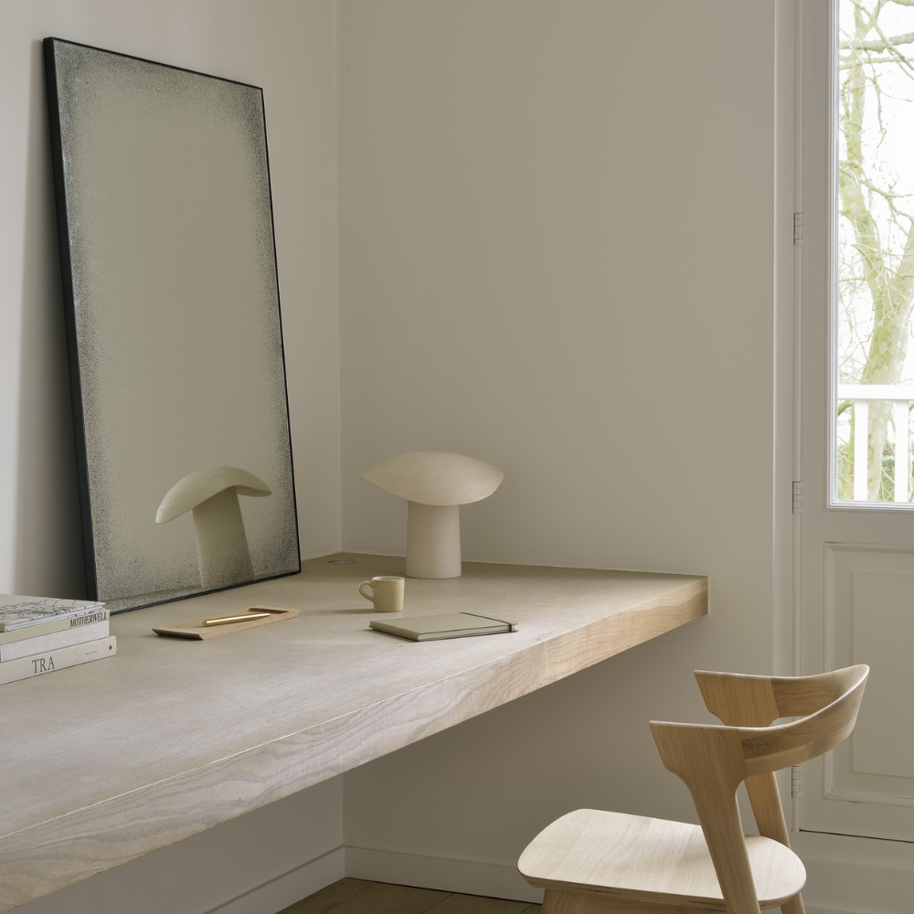 The Aged Wall Mirror Rectangle, clear 41.5 inches from Ethnicraft in a dressing room.