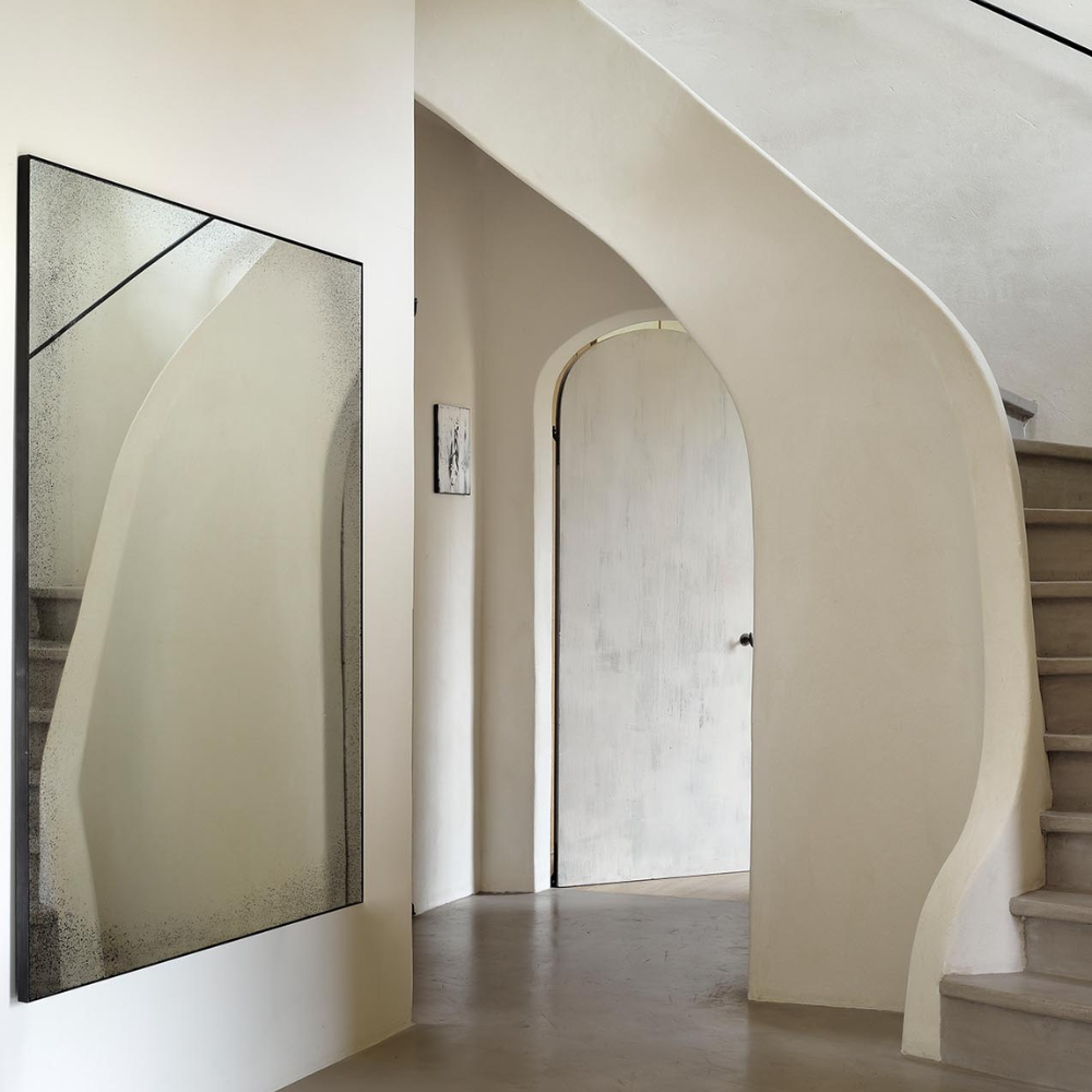 The Aged Wall Mirror Rectangle, clear 60.5 inches from Ethnicraft in the hall.