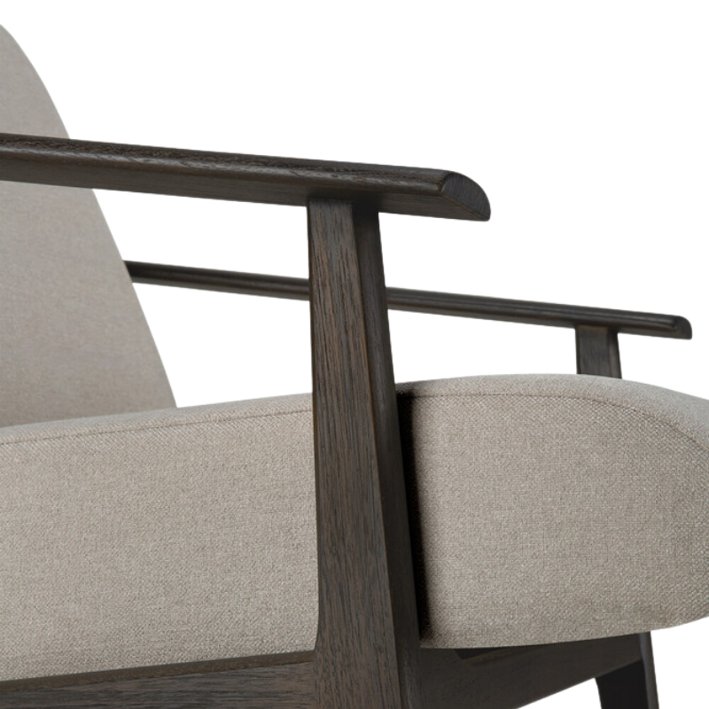 The Aspekt Lounge Chair from Ethnicraft shownig details of the seat and armrest.