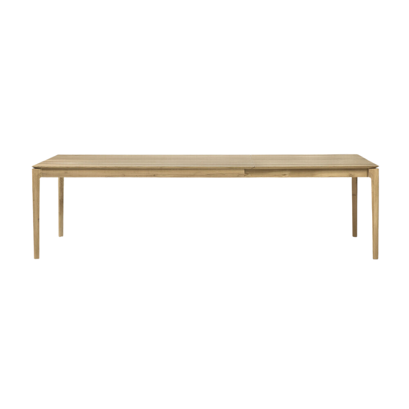 The 71 to 110 inch Bok Extendable Dining Table from Ethnicraft in oak extended.