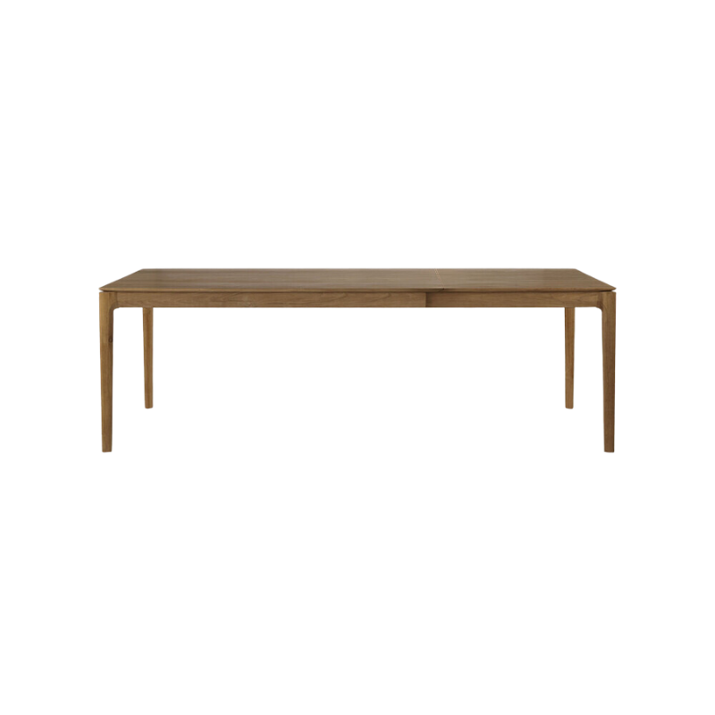 The 63 to 96 inch Bok Extendable Dining Table from Ethnicraft in teak extended.