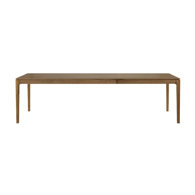 The 71 to 110 inch Bok Extendable Dining Table from Ethnicraft in teak extended.