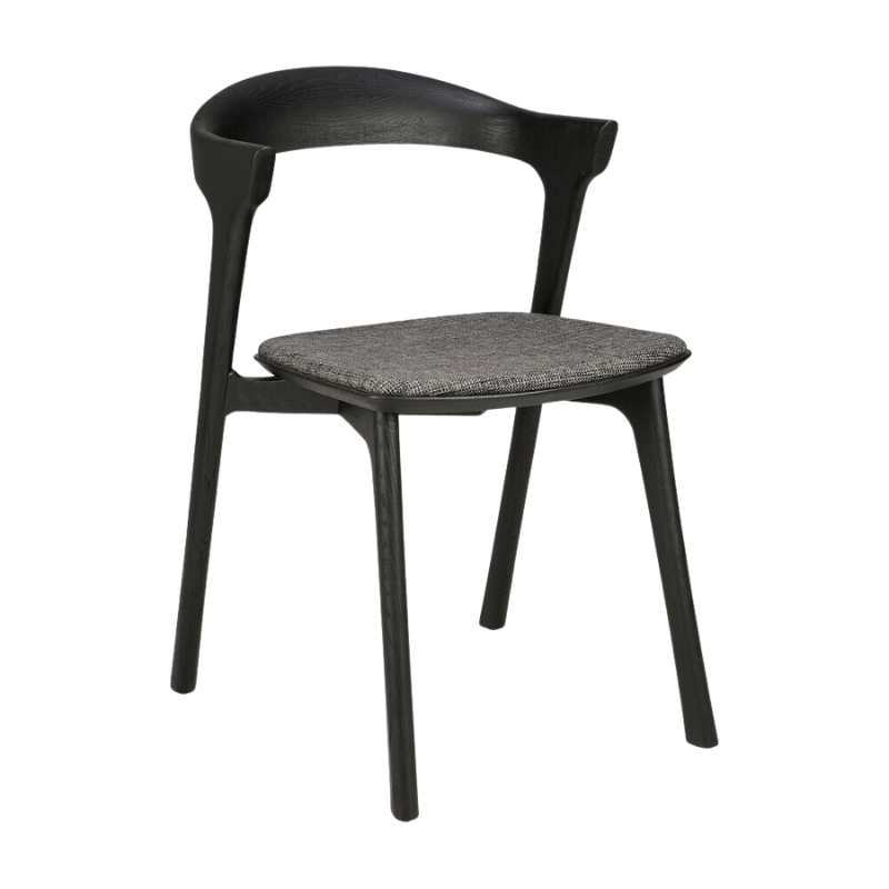 The Bok Upholstered Dining Chair from Ethnicraft in black oak with grey fabric.